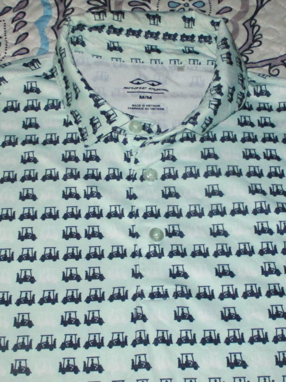 Snake Eyes Golf Polo Shirt Mint Green All Over Golf Carts Performance M